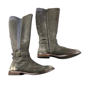 Lucky Brand Distressed Women's 10W Leather Ostrand Riding Boots Gray Mid Calf